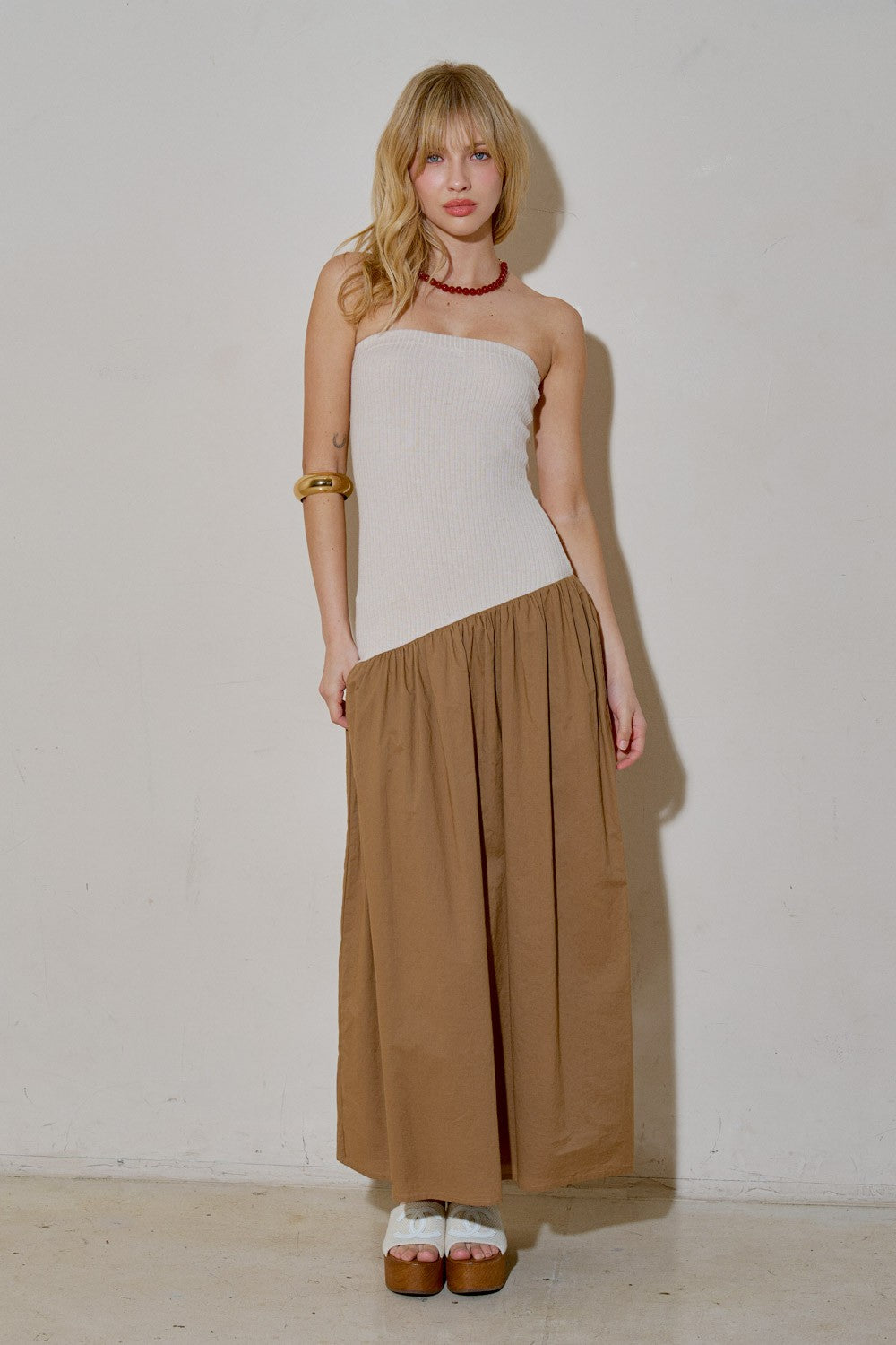 THE ISLA CONTRAST DRAPED KNIT DRESS