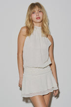 THE AURORA POLKA DOT HALTER MINI DRESS