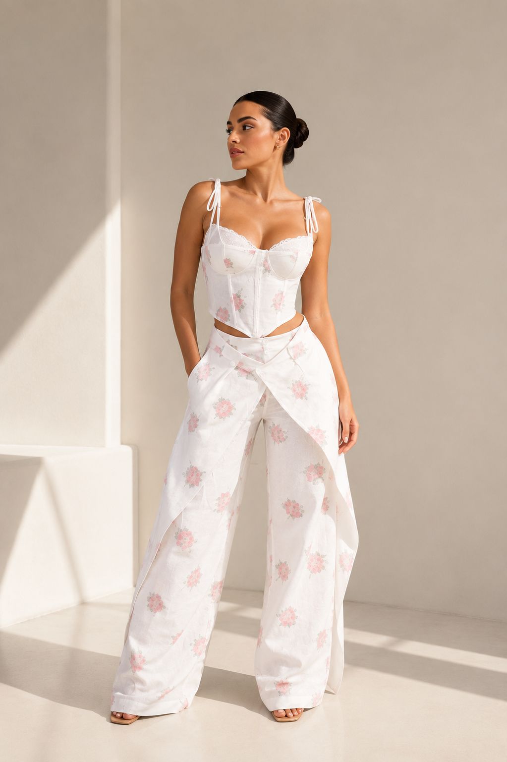 Flora Floral Corset & Wide-Leg Pants Set