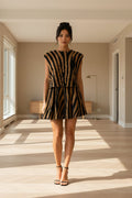 Camel Zebra Print Structured Crop and Skirt Set