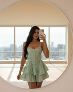 The Pastel Coquette Lace-Up Mini Dress