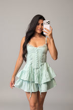 The Pastel Coquette Lace-Up Mini Dress