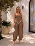 Mocha Tassel-Trim Strapless Harem Two Pieces Set